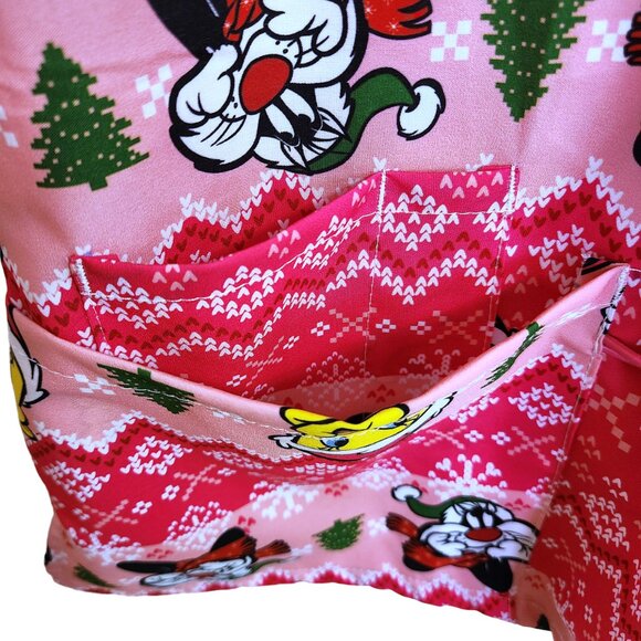 NEW Looney Tunes Tweety Bird and Sylvester the Cat Pink Christmas Scrub Top Sz M - Picture 4 of 12